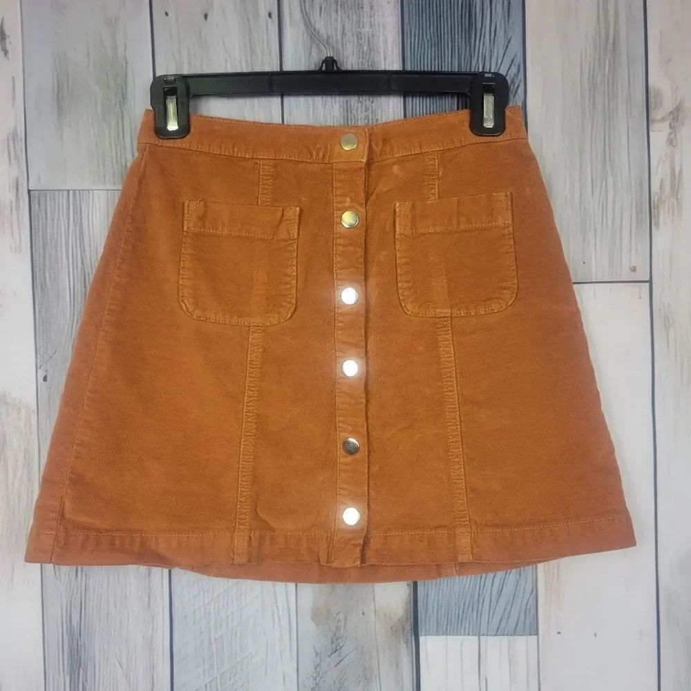 Urban Outfitters Button-Front Orange Soft Denim Skirt Size Small